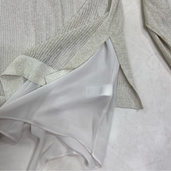 Lucky Brand ecru metallic linen bled crochet sweater shirt ruffle top.Size Large - Picture 3 of 13